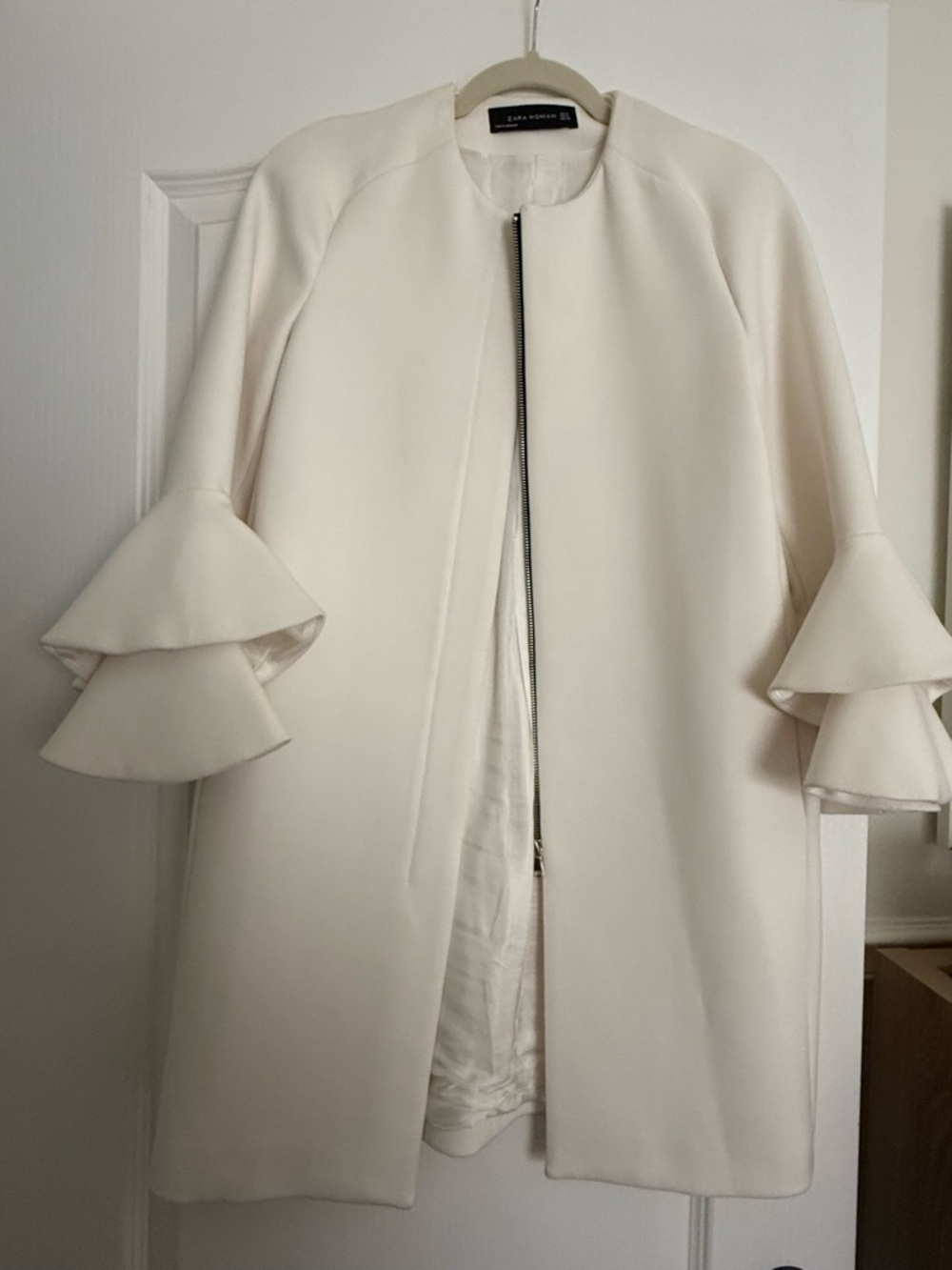 Zara Off-White Tiered Bell-Sleeve Coat
